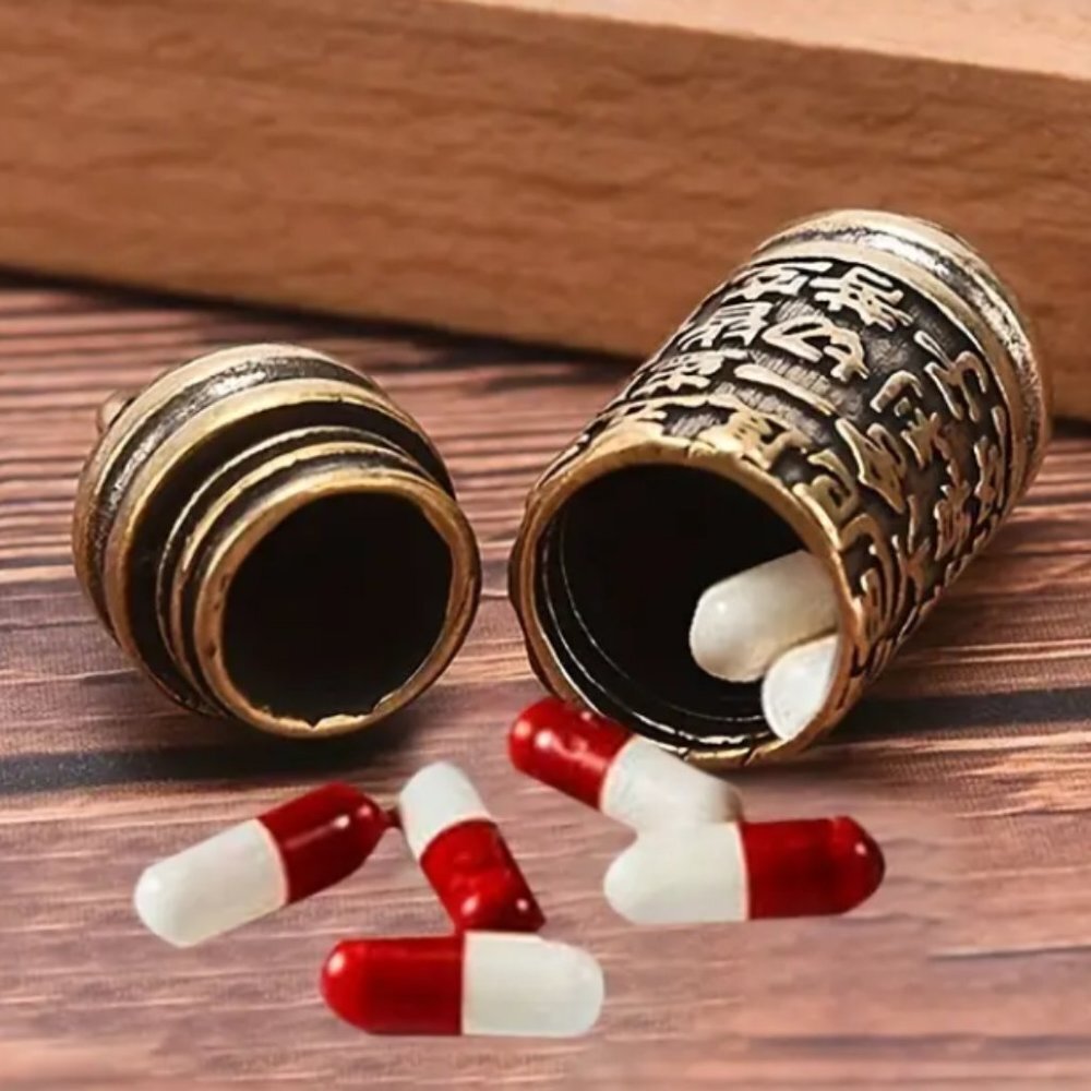 Pill Container Brass Vintage Pendant Upscale Fashion For Keychain Necklace Bag - Picture 2 of 3